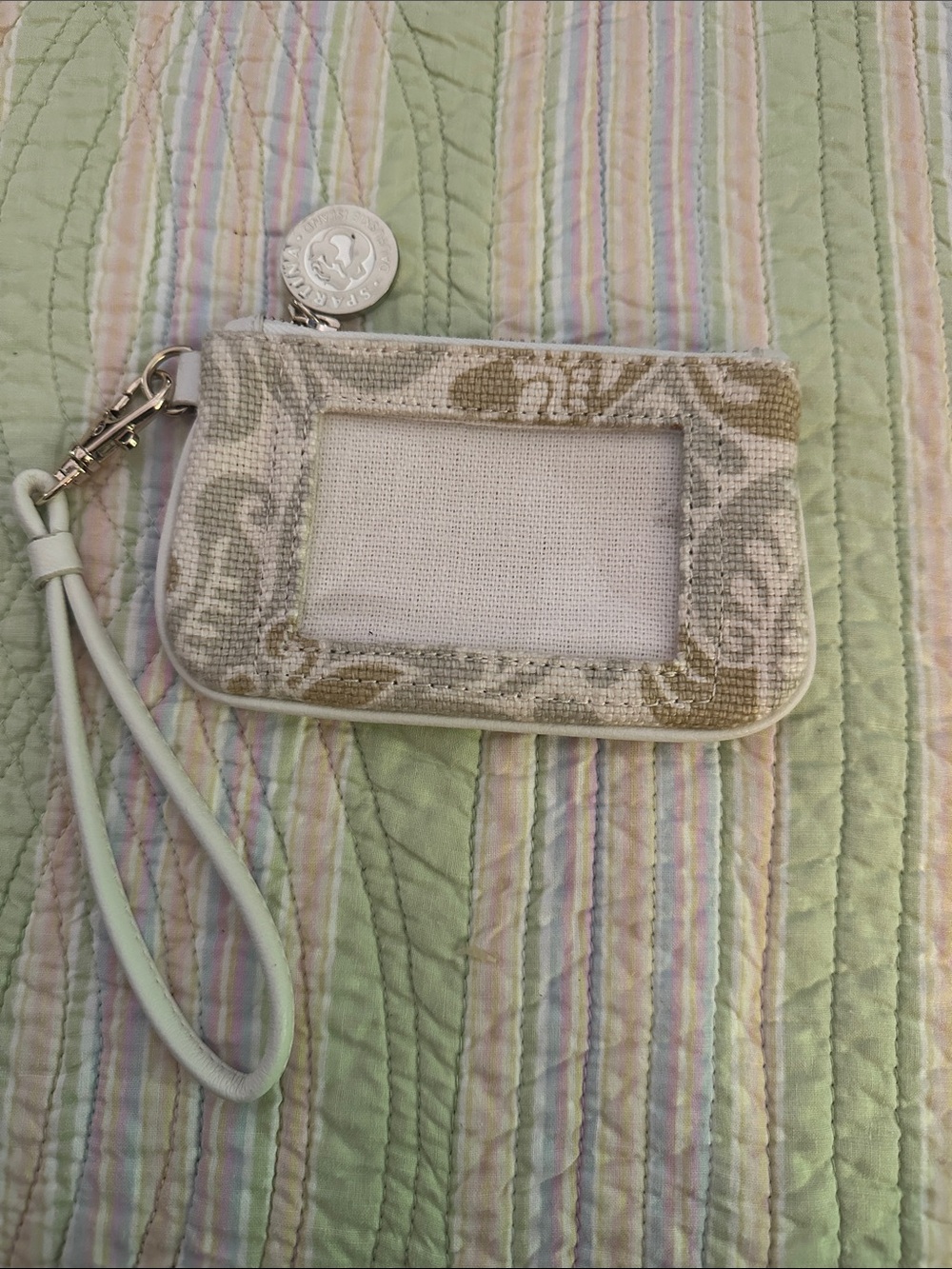 Spartina Neutral Patterned Wristlet Card Holder Linen Leather